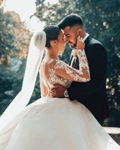 Chicloth Long Sleeves Ball Gown Wedding Dress V-Neck Tulle With Lace Beads