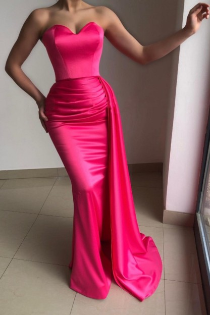 Sweetheart Fuchsia Mermaid Prom Dress with Half Train