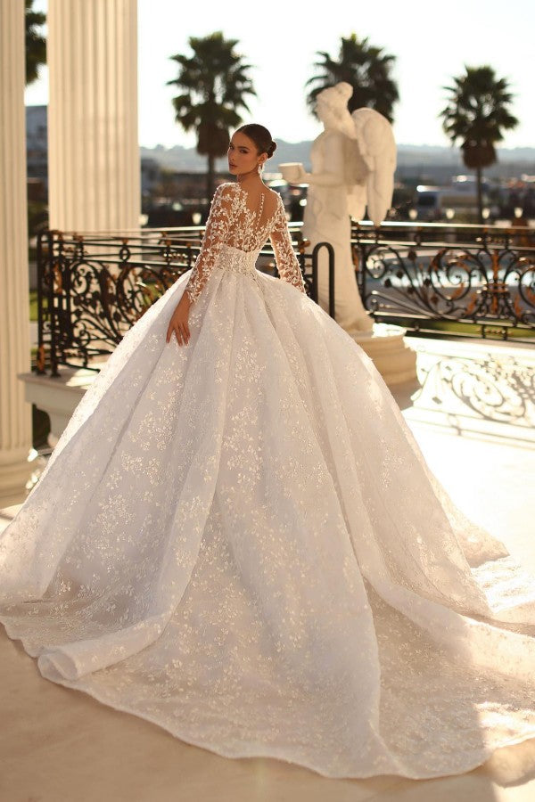 Chicloth Long Sleeves Ball Gown Bridal Dress Lace Appliques Online