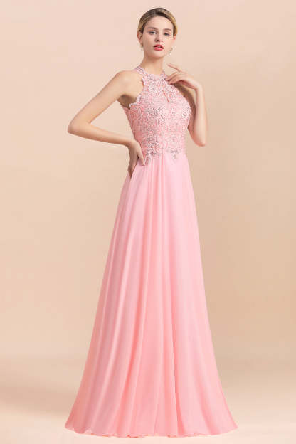 Chicloth A-line Chiffon Lace Ruffles Bridesmaid Dress with Beadings