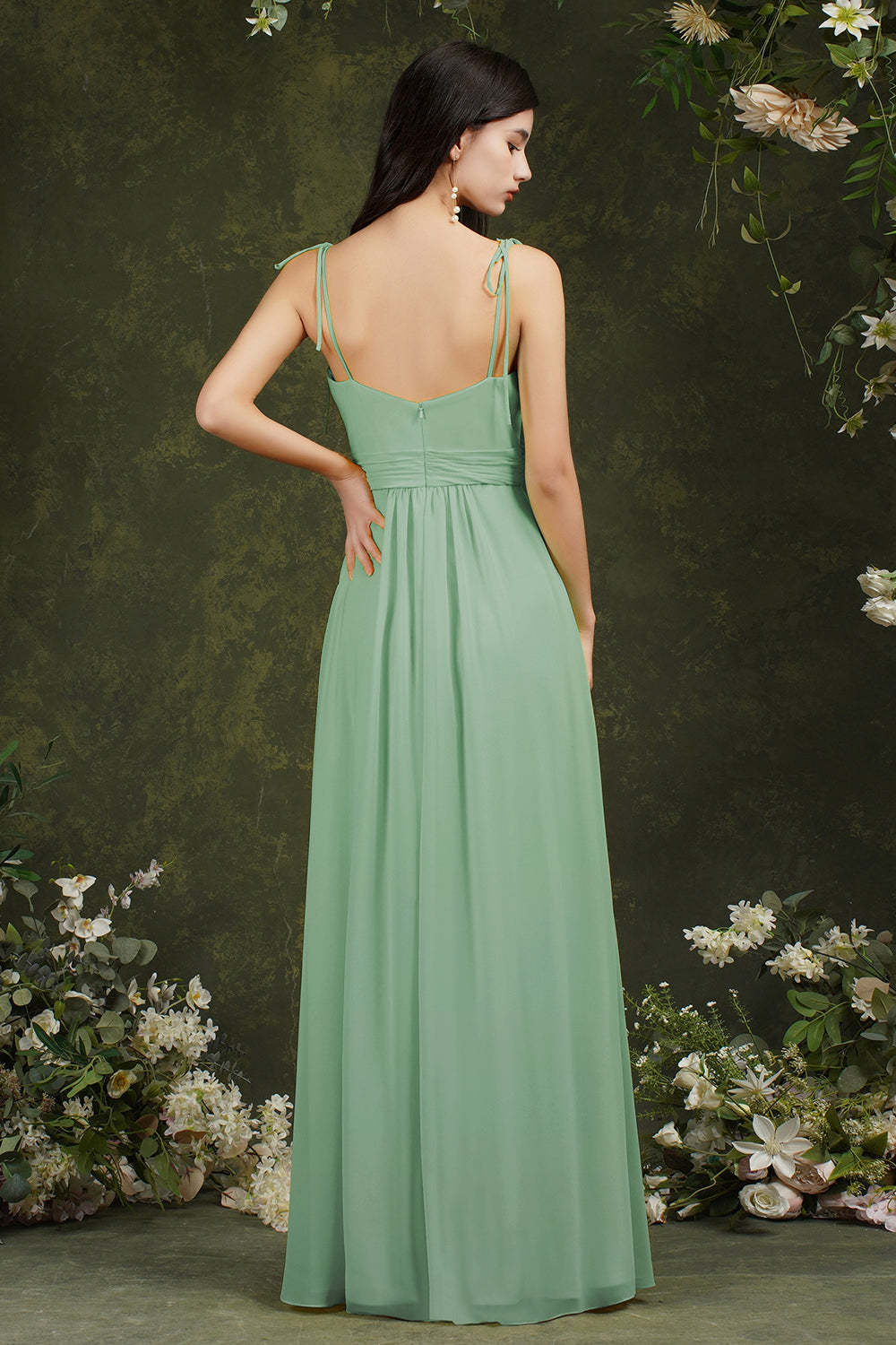 Chicloth Spaghetti-Straps Bridesmaid Dress Chiffon With Slit