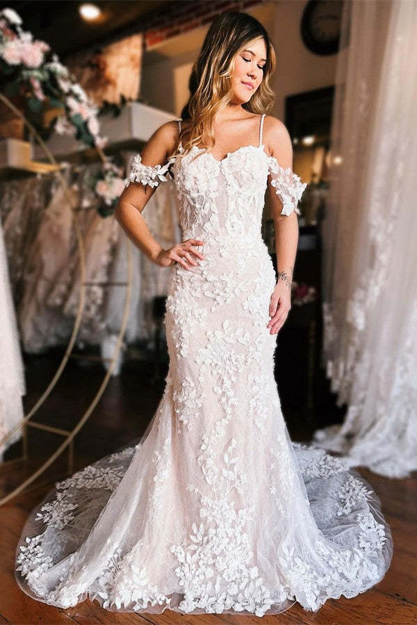 Chicloth Off-the-Shoulder Wedding Dress Mermaid Lace Appliques