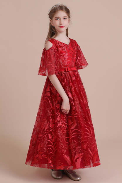 Chicloth A-Line V-neck Tulle Cold-shoulder Flower Girl Dress On Sale
