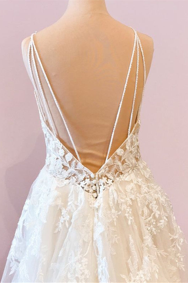 Chicloth Elegant Spaghetti-Straps Sleeveless Tulle Lace Wedding Dress Online