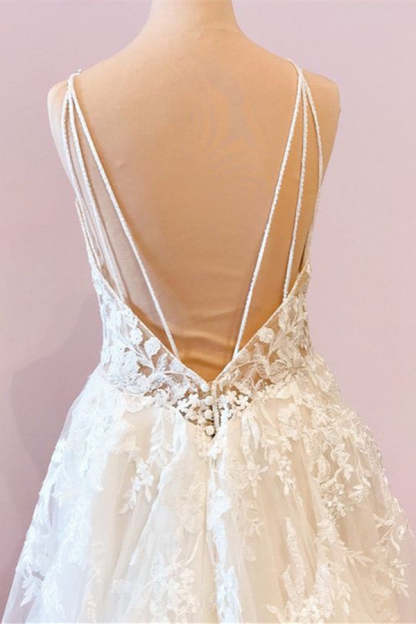 Chicloth Elegant Spaghetti-Straps Sleeveless Tulle Lace Wedding Dress Online