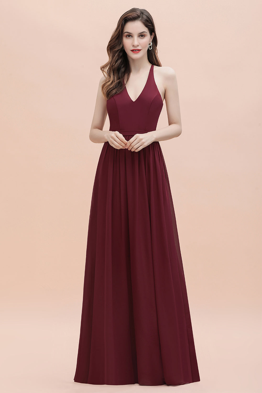 Chicloth A-Line Lace Burgundy Bridesmaid Dress Lace Sequins Sleeveless Evening Dress