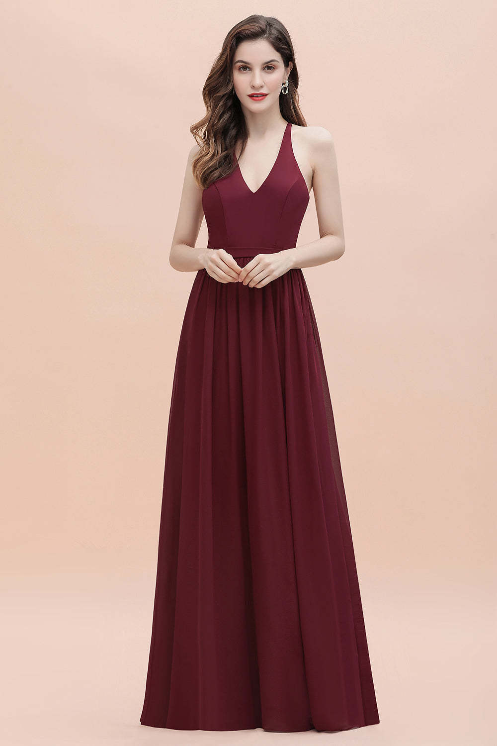 Chicloth A-Line Lace Burgundy Bridesmaid Dress Lace Sequins Sleeveless Evening Dress