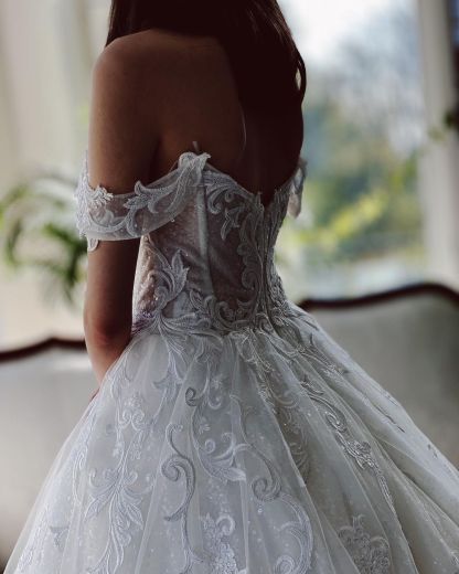 Chicloth Off-the-Shoulder Ball Gown Wedding Dress With Appliques Sequins