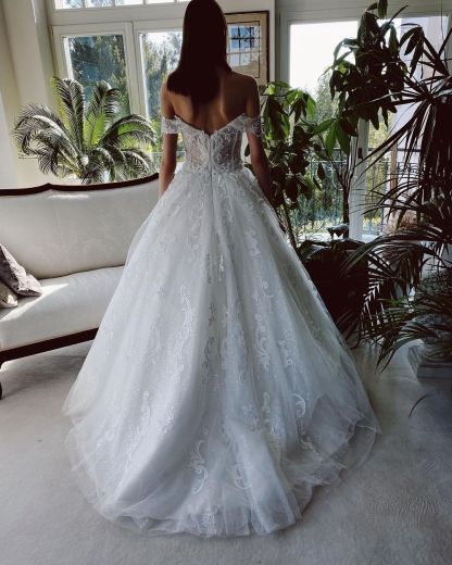 Chicloth Off-the-Shoulder Ball Gown Wedding Dress With Appliques Sequins