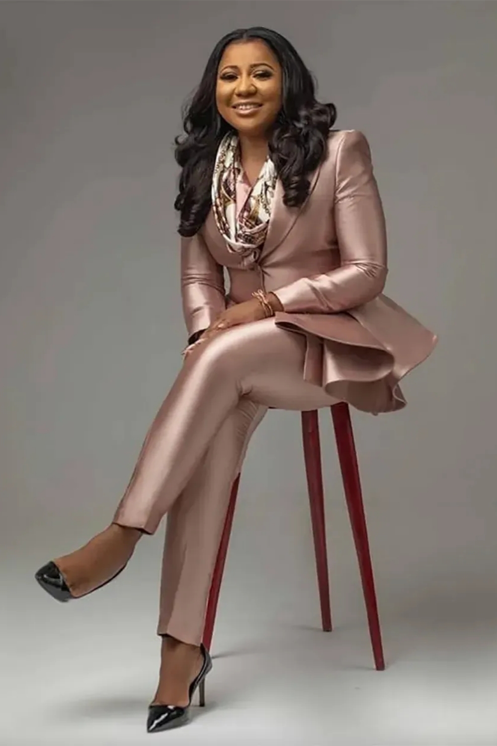 Satin Women Suit 2 Pieces Ladies Office Wear Outfit