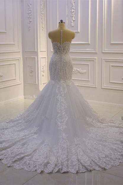 Chicloth Stylish V-Neck Tulle Lace Wedding Dress Mermaid Appliques Beadings Bridal Gowns with Wraps