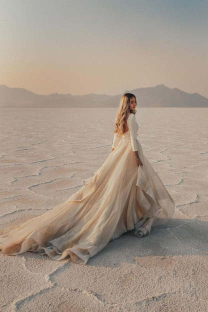 Chicloth Simple Long Sleeves Wedding Reception Dress Tulle