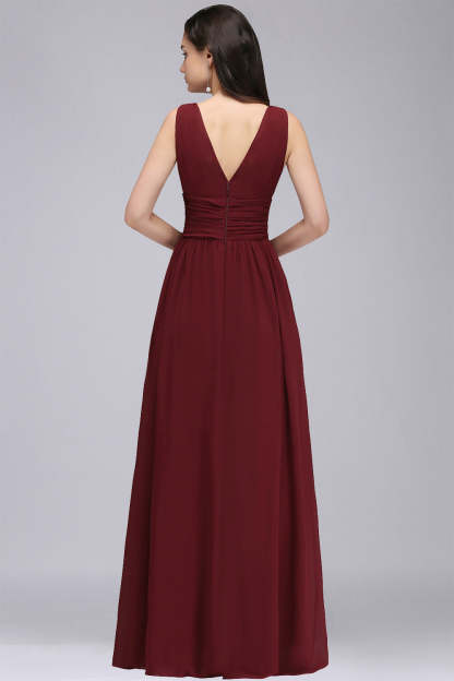 Chicloth Affordable Chiffon V-Neck Burgundy Bridesmaid Dress with Ruffle In Stock