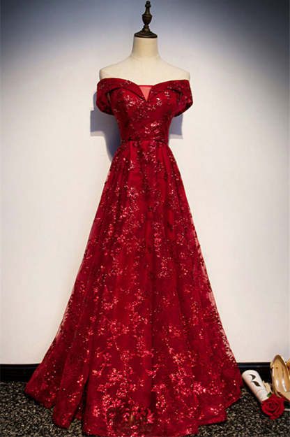 Chicloth Gorgeous Off-the-Shoulder Sleeveless Burgundy Prom Dresses with Appliques