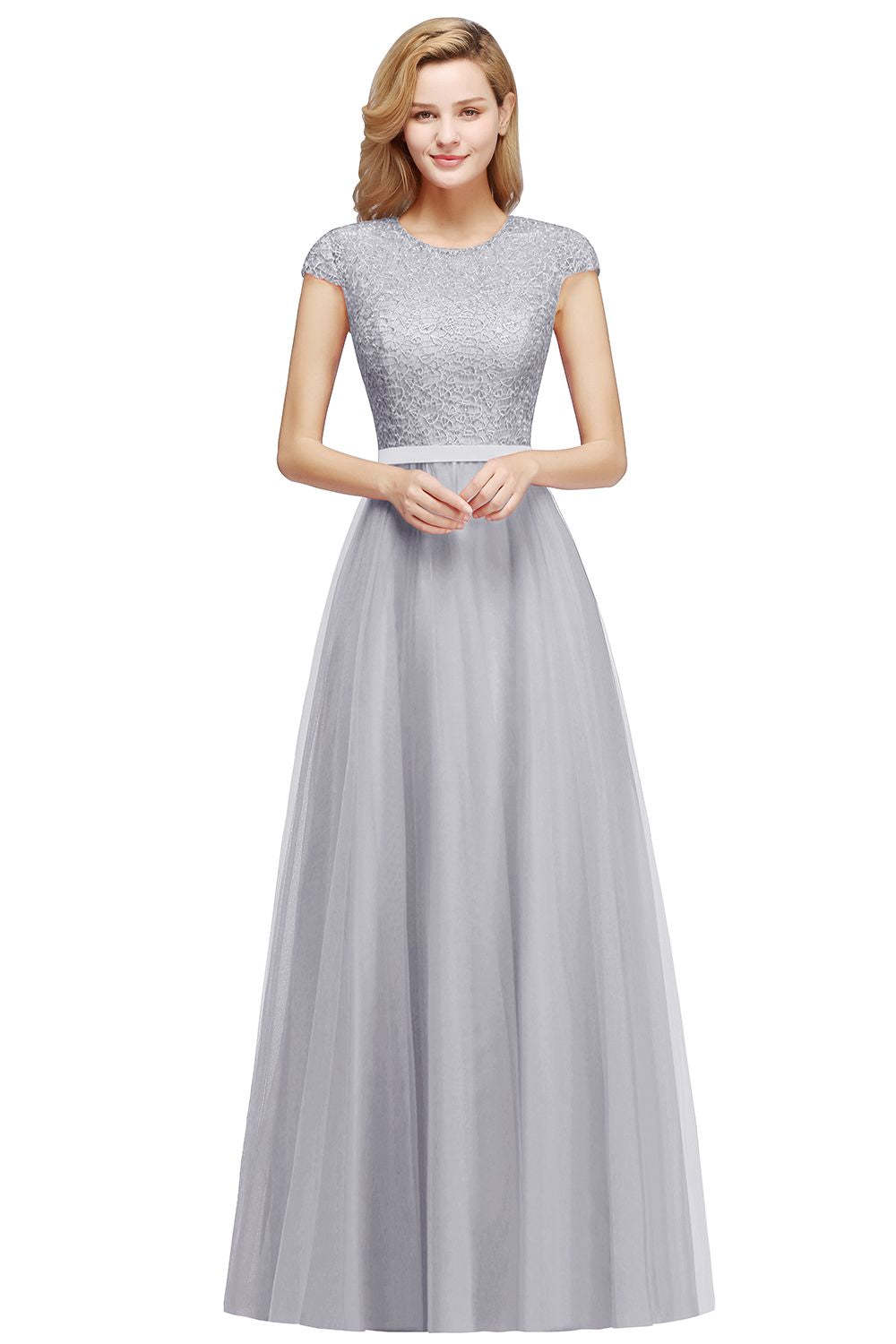 Chicloth A-line Jewel Tulle Lace Bridesmaid Dress