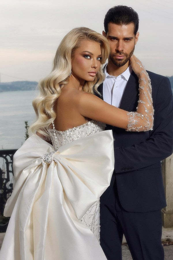 Chicloth Bowknot Wedding Dress Mermaid Luxury With Beadings