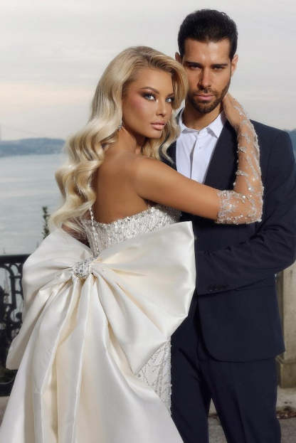 Chicloth Bowknot Wedding Dress Mermaid Luxury With Beadings