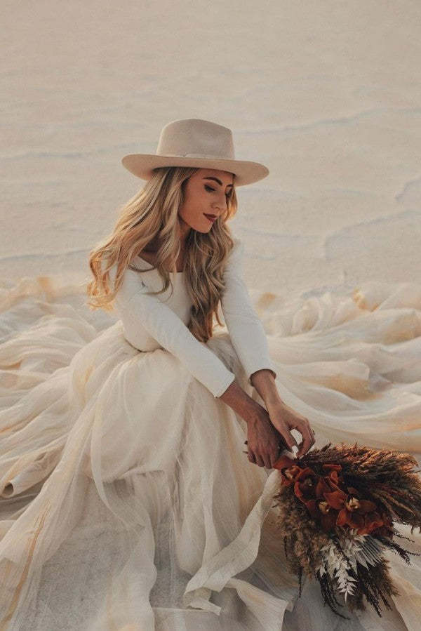 Chicloth Simple Long Sleeves Wedding Reception Dress Tulle