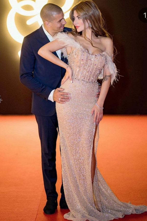 Chicloth Off-the-Shoulder Mermaid Prom Dress Long With Slit Online