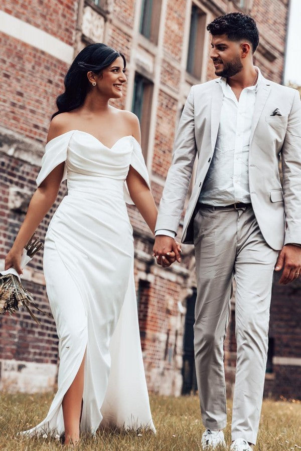 Chicloth Pure White Wedding Dress Off-the-Shoulder Mermaid