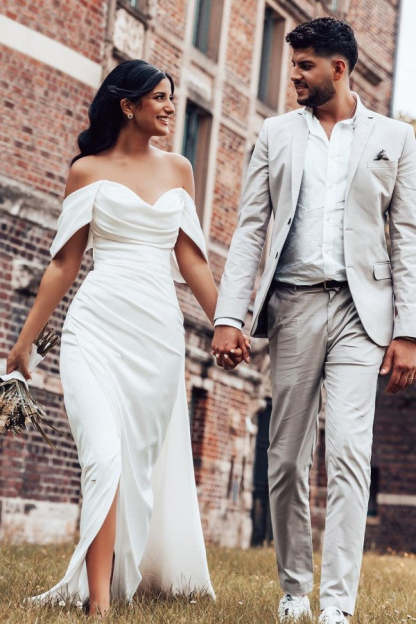 Chicloth Pure White Wedding Dress Off-the-Shoulder Mermaid