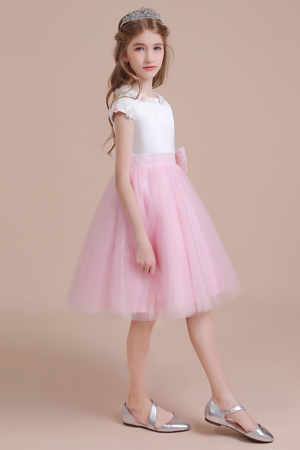 Chicloth A-Line Cap Sleeve Tulle Knee Length Flower Girl Dress Online