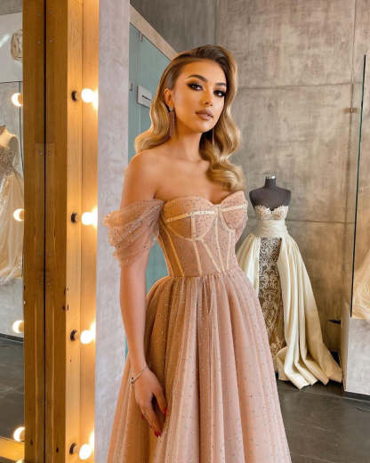 Cheap Off-the-Shoulder Sequins Tulle Short Prom Dress