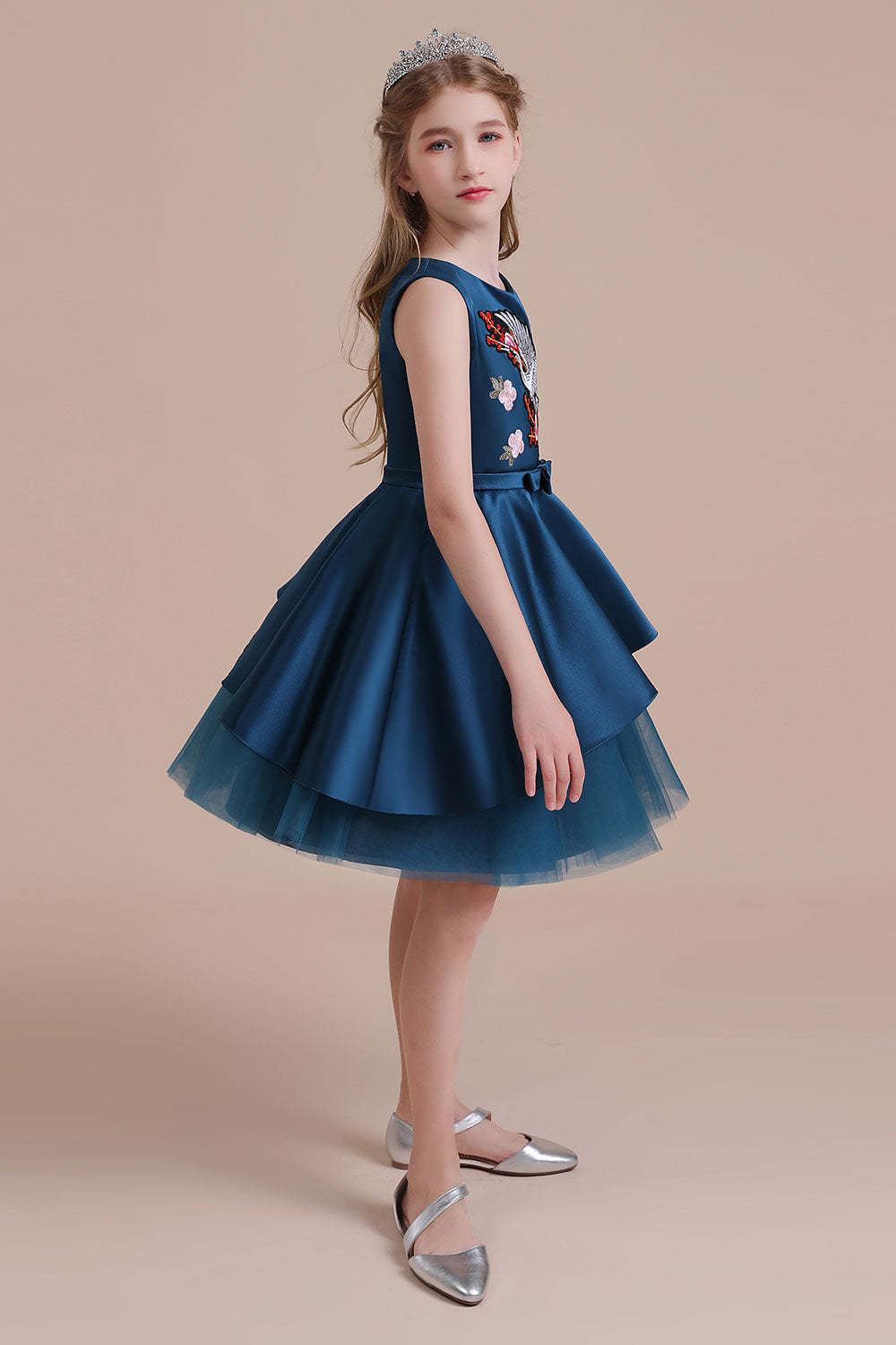 Chicloth A-Line Embroidered Satin Tulle Flower Girl Dress On Sale