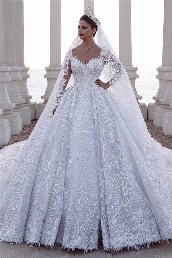 Chicloth Long Sleeves Lace Wedding Dress Ball Gown