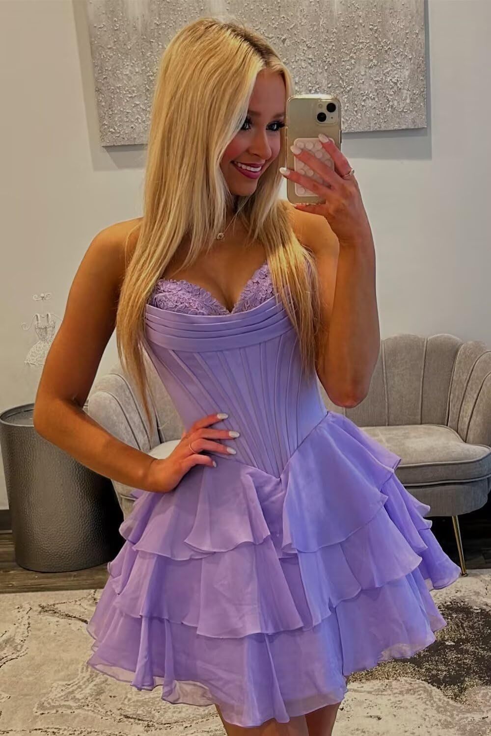 Strapless Tiered Ruffle Short Homecoming Dresses Party Dress