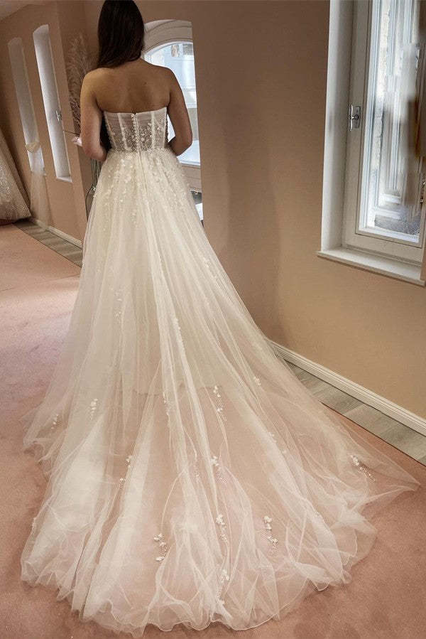 Chicloth Sweetheart Pearls Wedding Dress Tulle Long On Sale