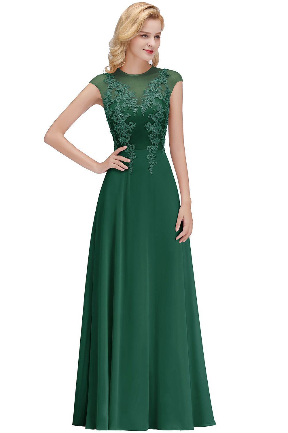 Chicloth A-line Jewel Sleeveless Chiffon Tulle Lace Bridesmaid Dress