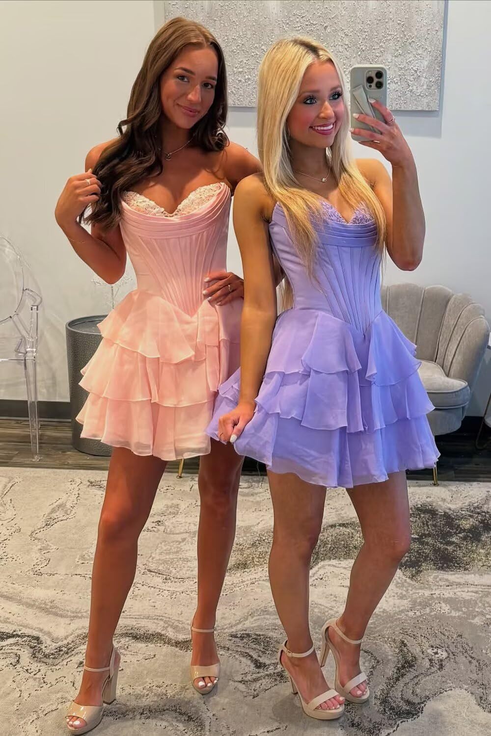 Strapless Tiered Ruffle Short Homecoming Dresses Party Dress