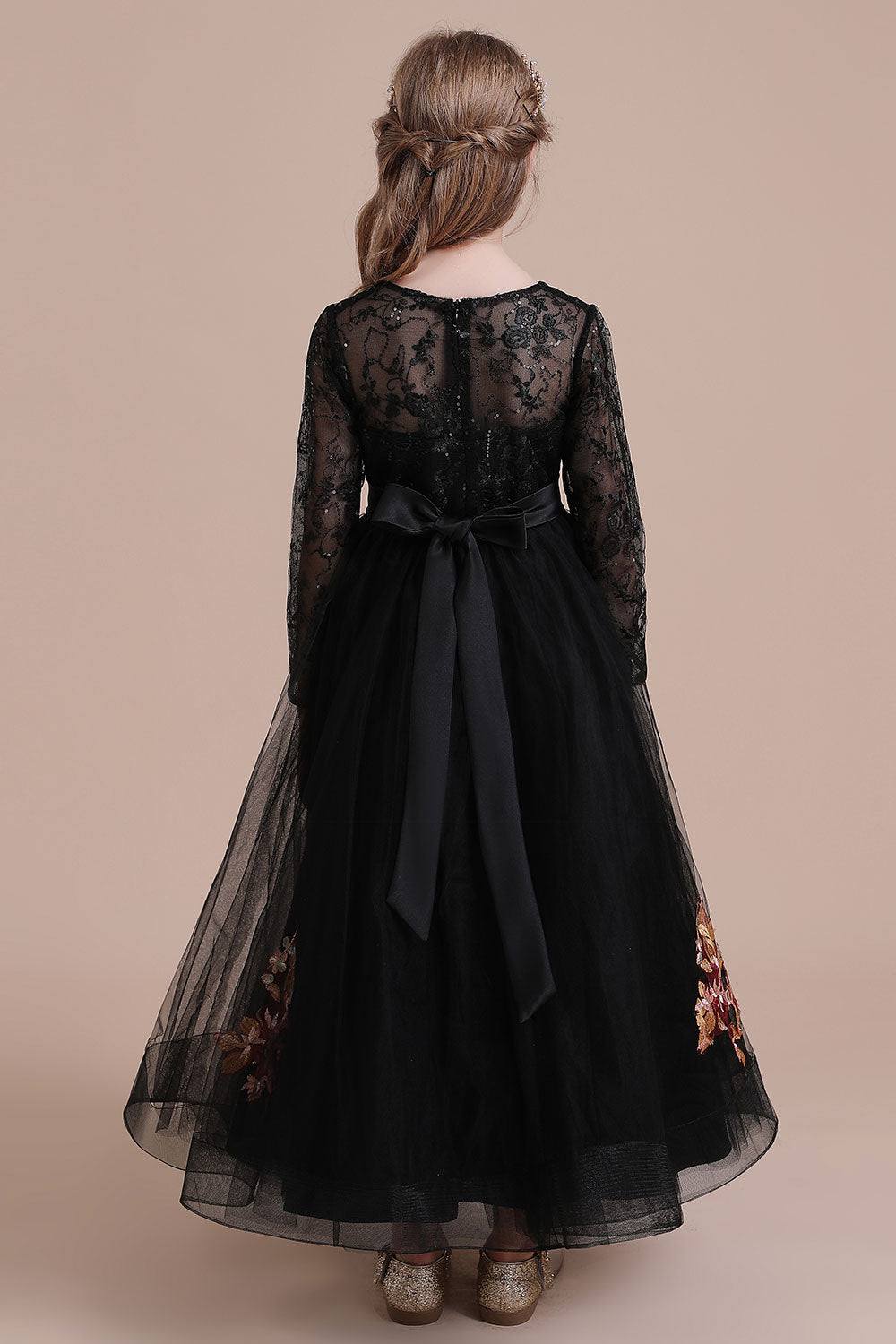 Chicloth A-Line Embroidered Long Sleeve Tulle Flower Girl Dress On Sale