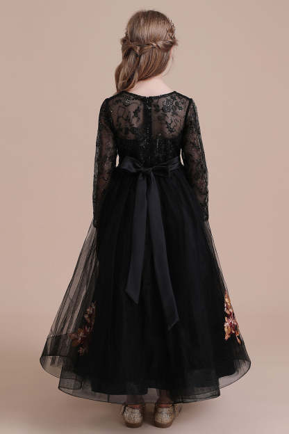 Chicloth A-Line Embroidered Long Sleeve Tulle Flower Girl Dress On Sale