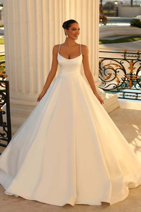 Chicloth Elegant Satin Wedding Dress Spaghetti-Straps Sleeveless