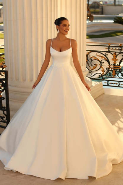 Chicloth Elegant Satin Wedding Dress Spaghetti-Straps Sleeveless