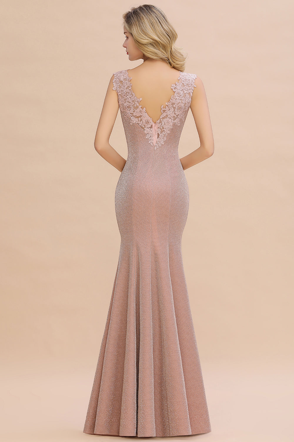 Chicloth Dusty Pink Shinning Long Prom Dress Mermaid With Appliques