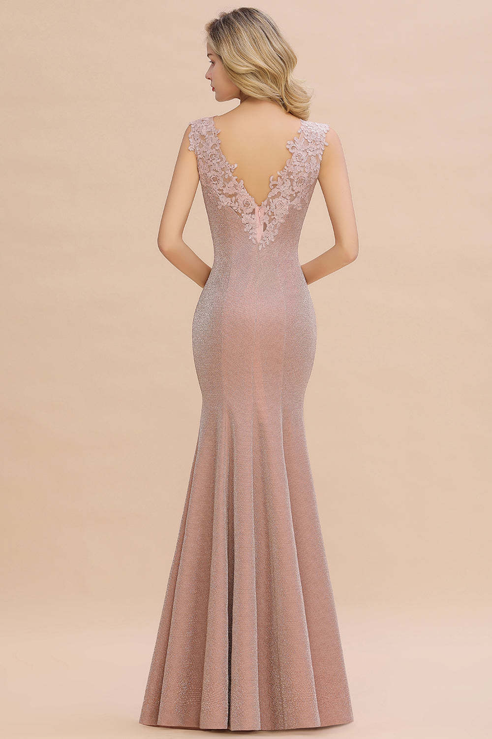 Chicloth Dusty Pink Shinning Long Prom Dress Mermaid With Appliques