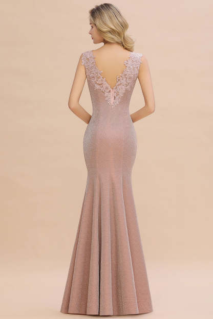 Chicloth Dusty Pink Shinning Long Prom Dress Mermaid With Appliques