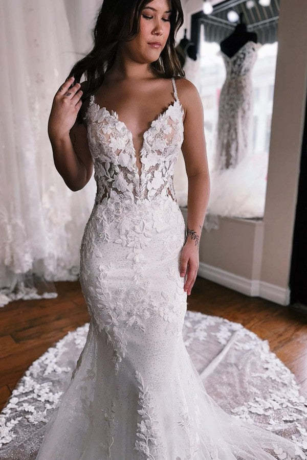 Chicloth Chic Mermaid Wedding Dress Lace Spaghetti-Straps