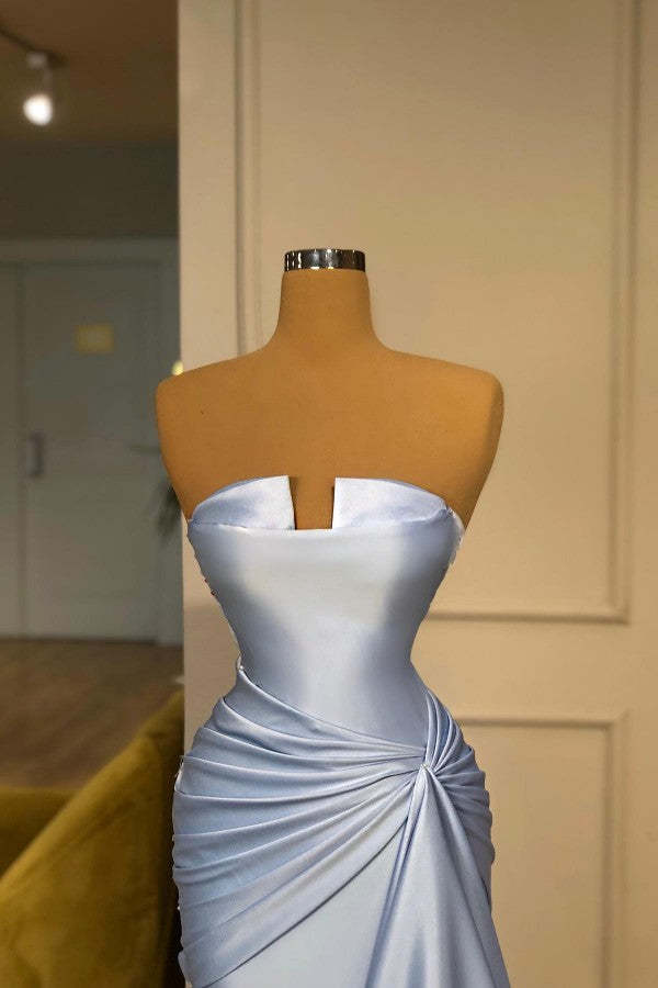 Chicloth Baby Blue Prom Dress Strapless Mermaid Long