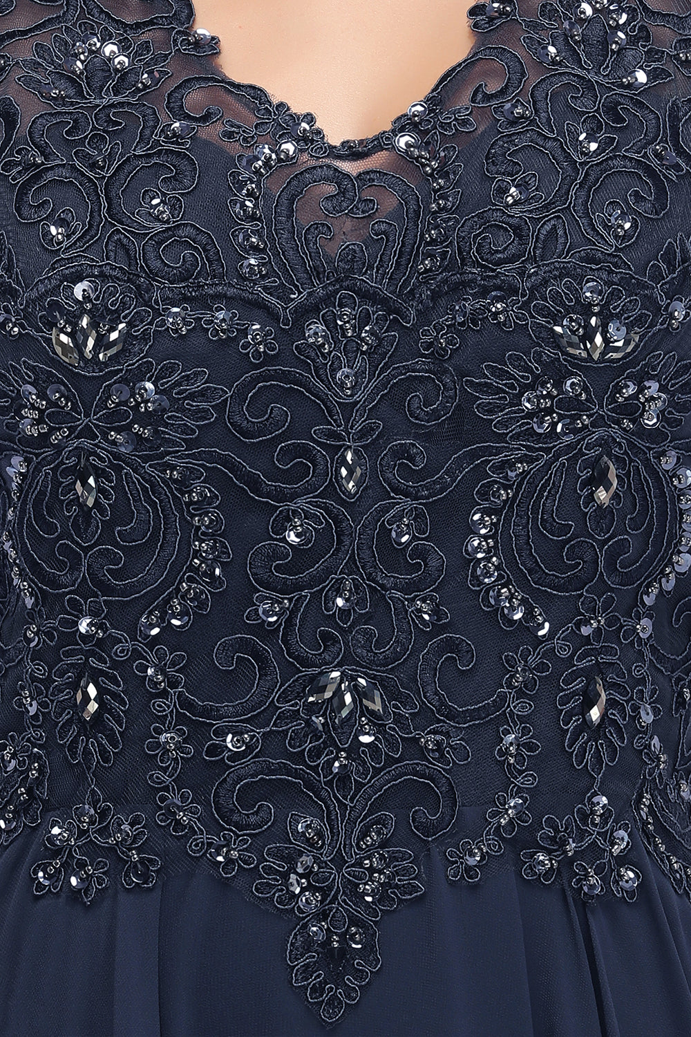 Chicloth A-line V-neck Sleeveless Long Appliqued Chiffon Prom Dress with Crystals