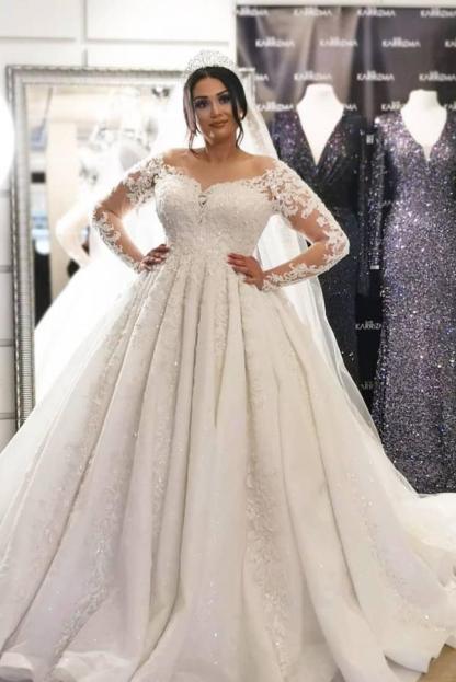 Chicloth Long Sleeves Lace Plus Size Wedding Dress On Sale