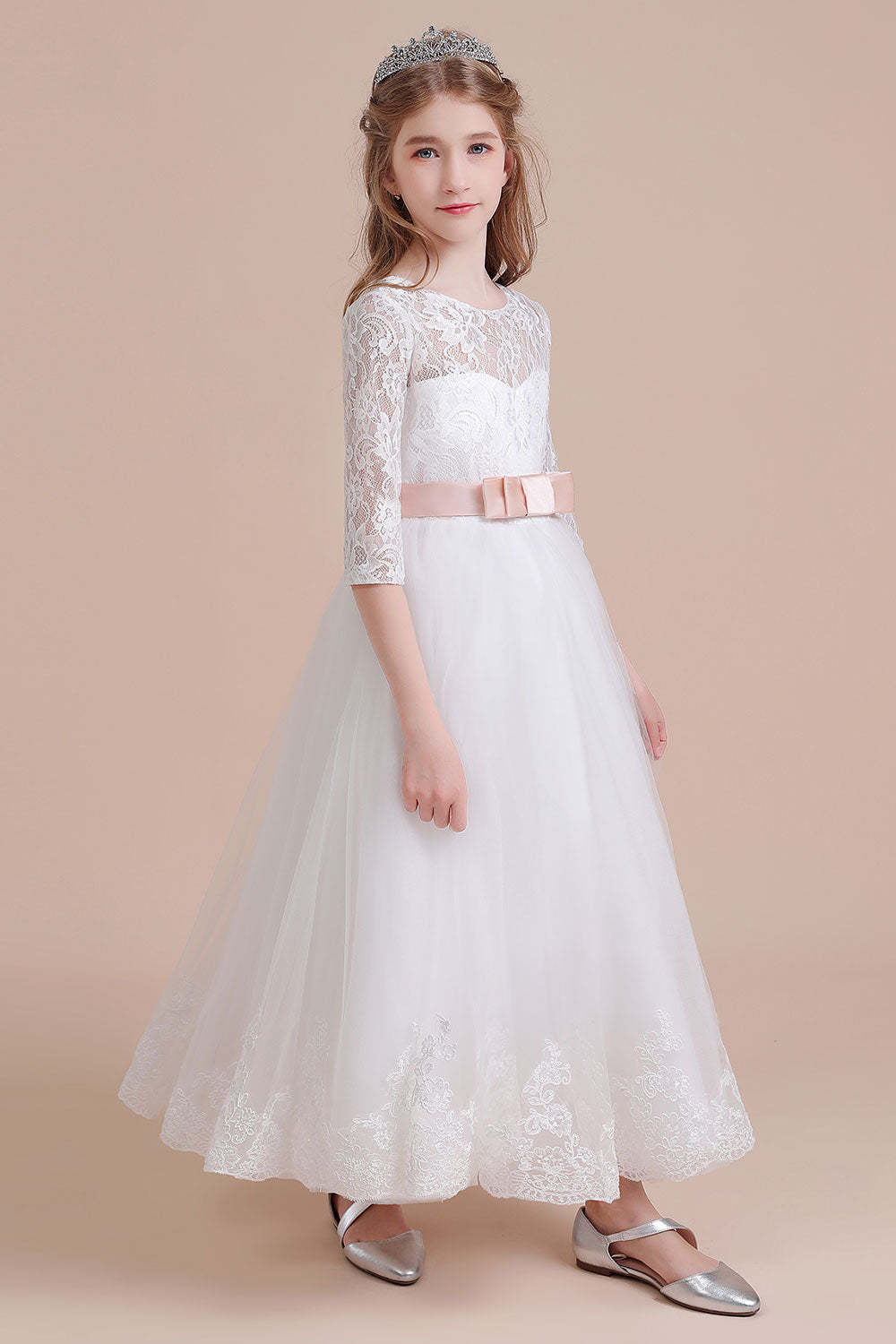 Chicloth A-Line Illusion Lace Tulle Ankle Length Flower Girl Dress On Sale
