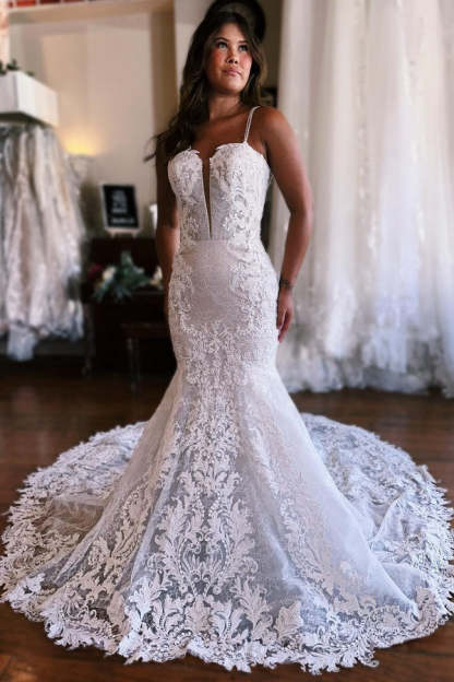 Chicloth Spaghetti-Straps Mermaid Wedding Dress Lace Sleeveless