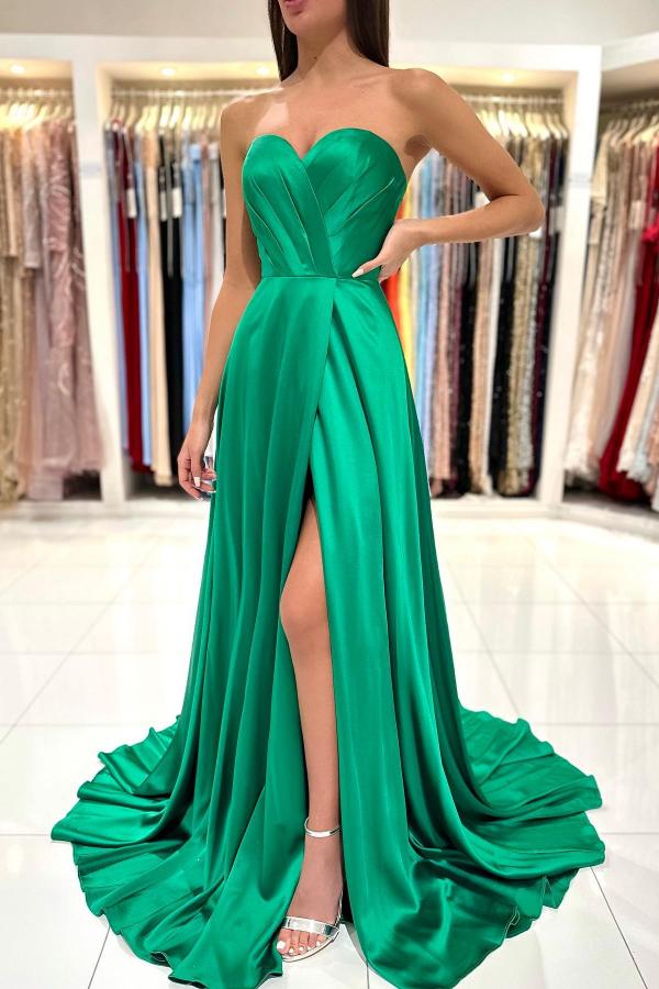 Chicloth Emerald Green Prom Dress Sweetheart Long With Slit