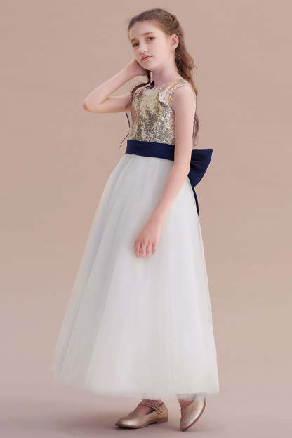 Chicloth A-Line Bow Sequins Ankle Length Flower Girl Dress Online