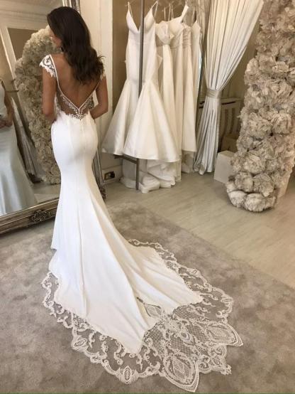 Chicloth Cap Sleeves V-Neck Mermaid Wedding Dress Sleeveless With Lace