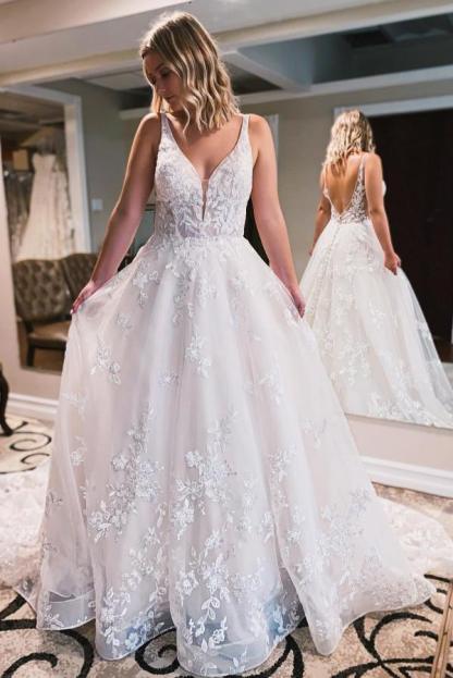 Chicloth V-Neck Sleeveless Bridal Dress Lace Long Online